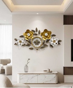 Flower Gold And White Metal Clock